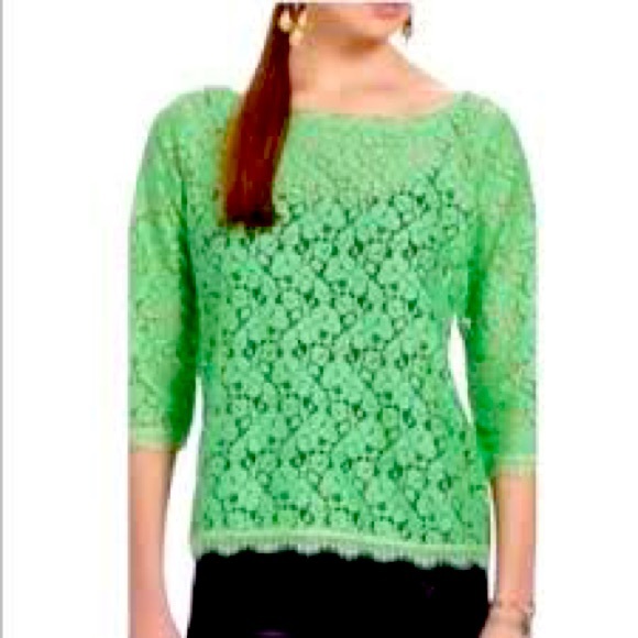 Anthropologie Weston Wear Green Lace Cropped 3/4 Sleeve Blouse Top Medium - Picture 1 of 15